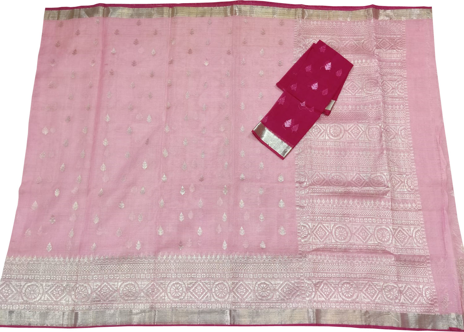 Pink And Red Kota Doria Handloom Real Zari Saree - Luxurion World