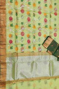 Green Kota Doria Handloom Real Zari Saree - Luxurion World