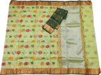 Green Kota Doria Handloom Real Zari Saree - Luxurion World