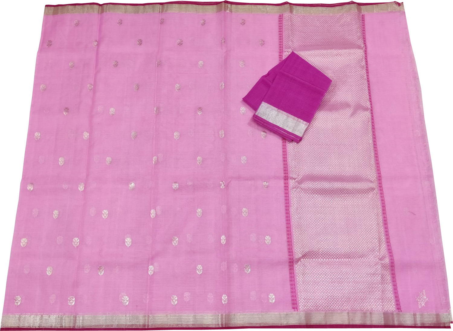 Pink Kota Doria Handloom Real Zari Saree - Luxurion World