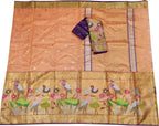Orange And Purple Kota Doria Handloom Real Zari Tissue Saree - Luxurion World