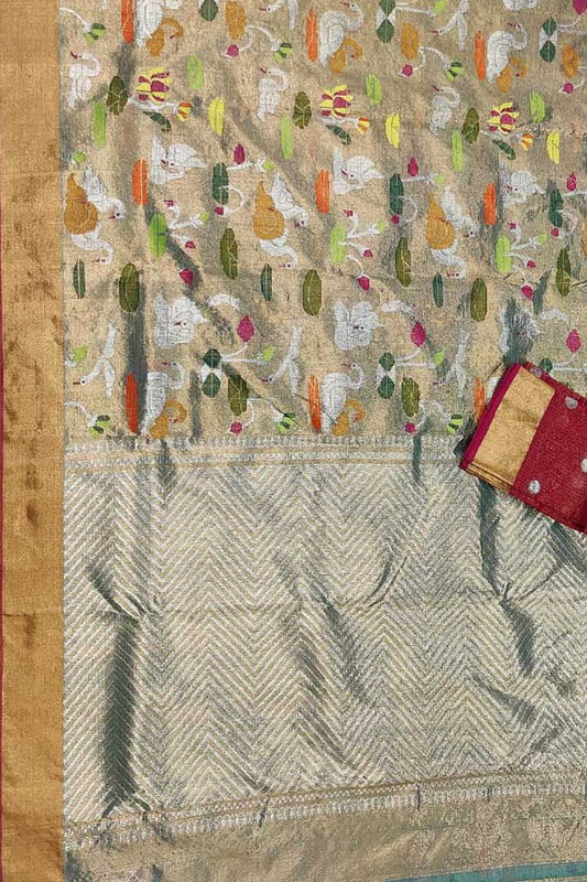 Pastel Kota Doria Handloom Real Zari Double Tissue Saree - Luxurion World