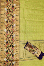 Green And Blue Kota Doria Handloom Real Zari Tissue Saree - Luxurion World