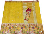 Yellow And Red Kota Doria Handloom Real Zari Tissue Saree - Luxurion World