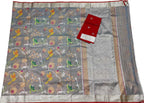 Grey And Red Kota Doria Handloom Real Zari Tissue Saree - Luxurion World