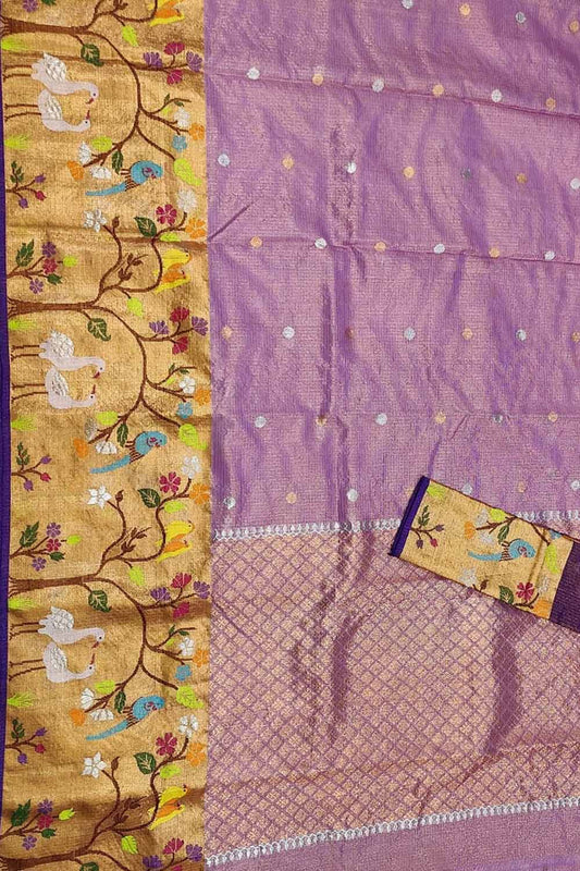 Purple Kota Doria Handloom Real Zari Tissue Saree - Luxurion World