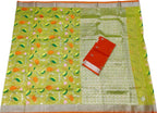 Green And Orange Kota Doria Handloom Real Zari Tissue Saree - Luxurion World