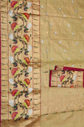 Pastel And Red Kota Doria Handloom Real Zari Tissue Saree - Luxurion World