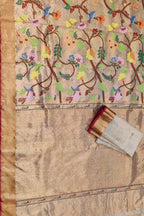 Pastel Kota Doria Handloom Real Zari Double Tissue Saree - Luxurion World