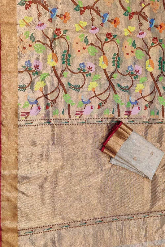 Pastel Kota Doria Handloom Real Zari Double Tissue Saree - Luxurion World