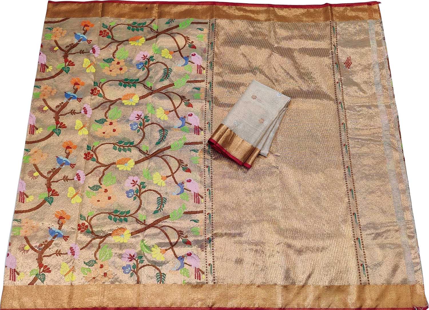 Pastel Kota Doria Handloom Real Zari Double Tissue Saree - Luxurion World