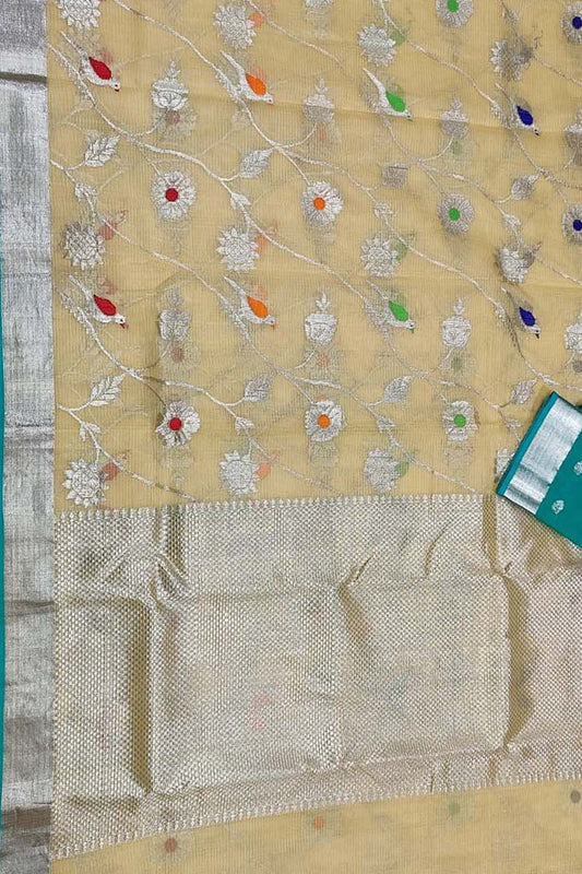 Pastel And Green Kota Doria Handloom Real Zari Saree - Luxurion World