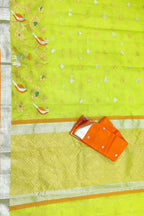 Green And Orange Kota Doria Handloom Real Zari Saree - Luxurion World