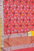 Pink And Yellow Kota Doria Handloom Real Zari Saree - Luxurion World