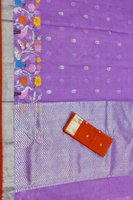 Purple And Red Kota Doria Real Zari Saree - Luxurion World