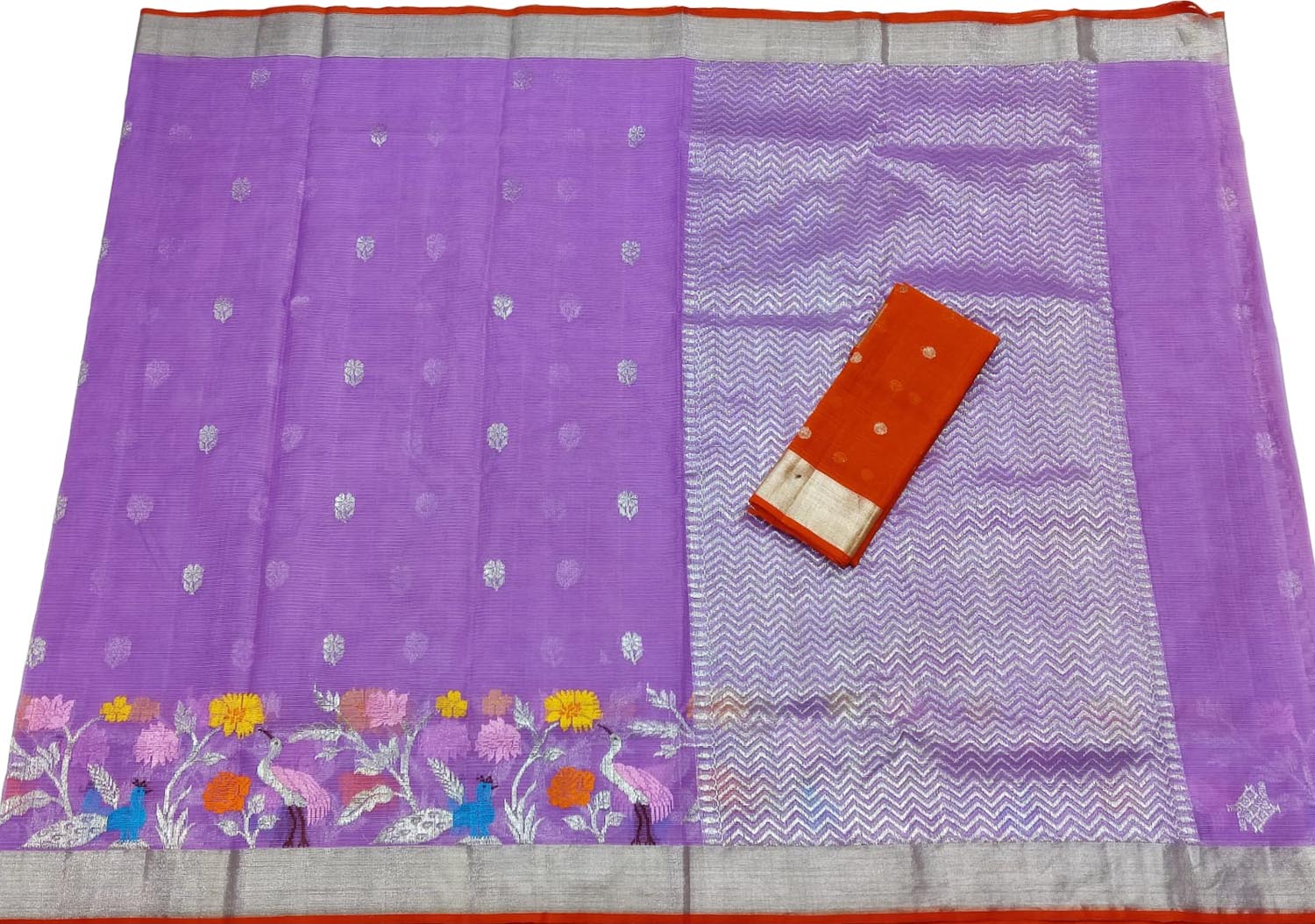 Purple And Red Kota Doria Real Zari Saree - Luxurion World