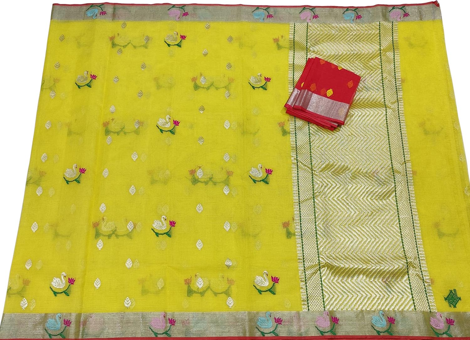 Yellow And Red Kota Doria Real Zari Saree - Luxurion World