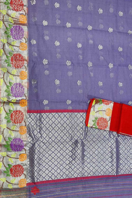 Purple And Red Kota Doria Handloom Real Zari Saree - Luxurion World
