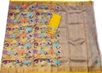 Golden And Yellow Kota Doria Handloom Double Tissue Real Zari Saree - Luxurion World