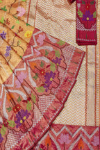 Golden & Red Kota Doria Zari Saree - Handloom Tissue - Luxurion World