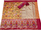 Golden & Red Kota Doria Zari Saree - Handloom Tissue - Luxurion World
