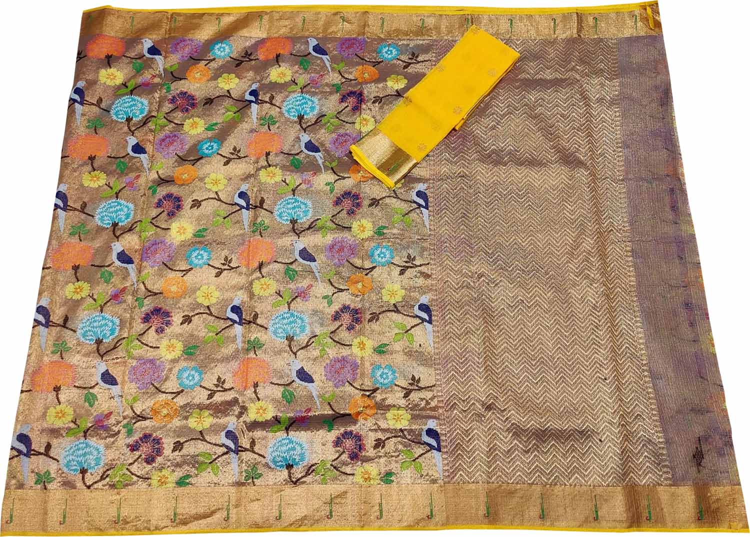 Golden Kota Doria Handloom Tissue Zari Saree - Luxurion World