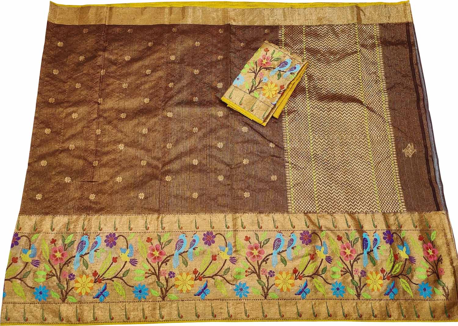 Golden Kota Doria Handloom Tissue Zari Saree - Luxurion World