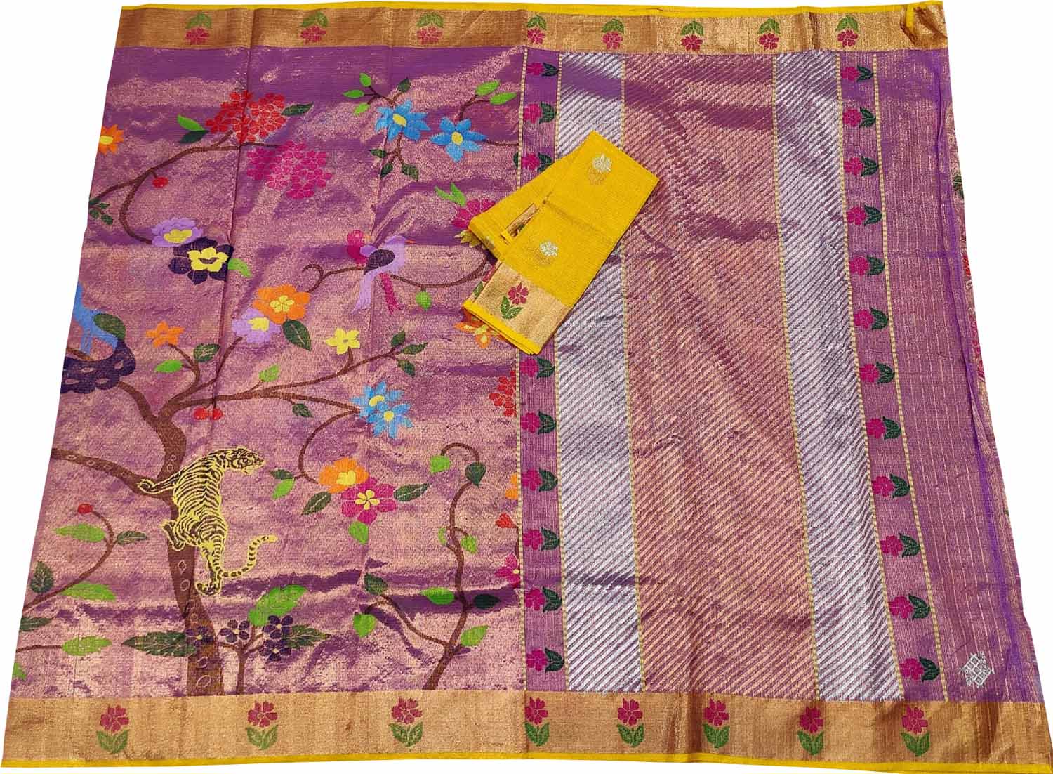 Elegant Purple Zari Saree: Handloom Tissue Kota Doria - Luxurion World