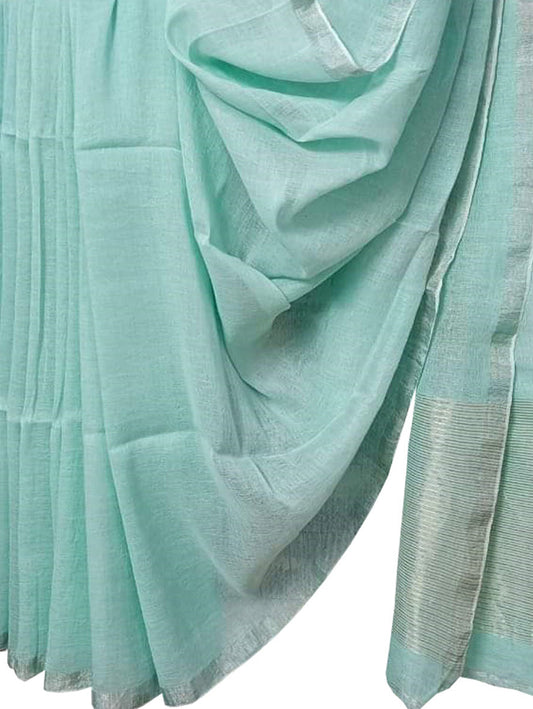 Blue Bhagalpur Handloom Pure Linen Saree - Luxurion World