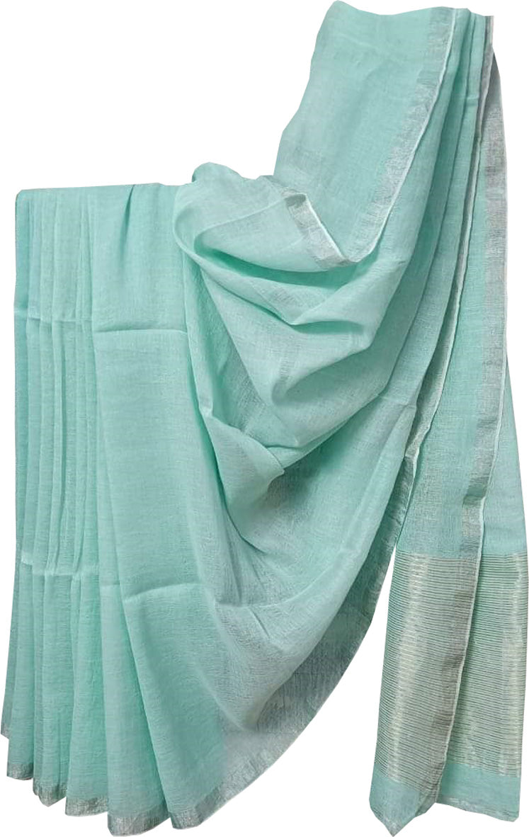 Blue Bhagalpur Handloom Pure Linen Saree - Luxurion World