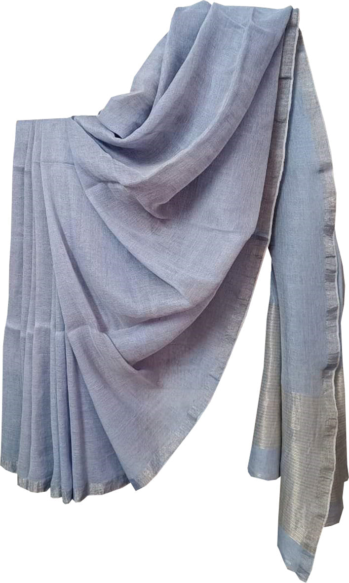 Blue Bhagalpur Handloom Pure Linen Saree - Luxurion World