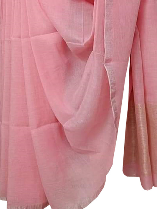 Pink Bhagalpur Handloom Pure Linen Saree - Luxurion World