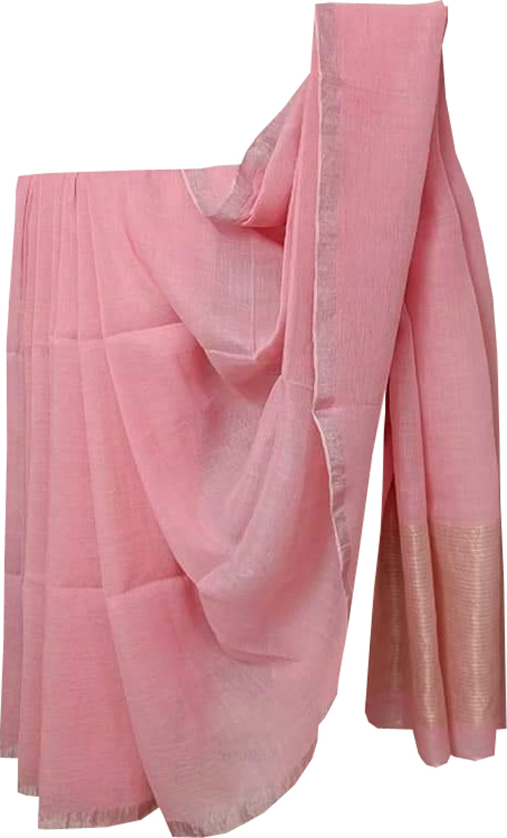 Pink Bhagalpur Handloom Pure Linen Saree - Luxurion World