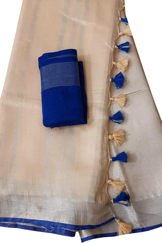 Pastel Linen Handloom Plain Saree - Luxurion World