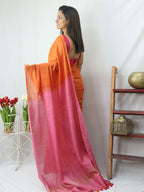 Shop the Latest Orange and Pink Handloom Linen Shaded Saree - Luxurion World