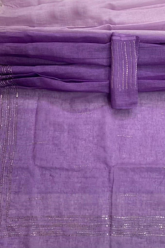 Shop the Latest Purple Pure Linen Sequins Hand Work Saree Online