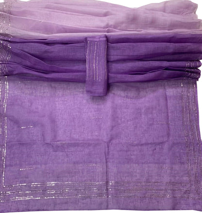 Shop the Latest Purple Pure Linen Sequins Hand Work Saree Online - Luxurion World