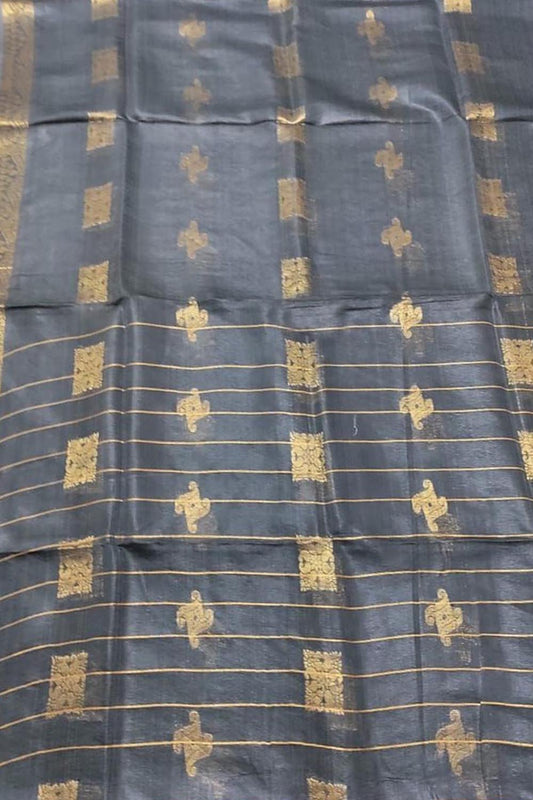 Stunning Grey Pure Linen Silk Saree - Perfect for Any Occasion! - Luxurion World