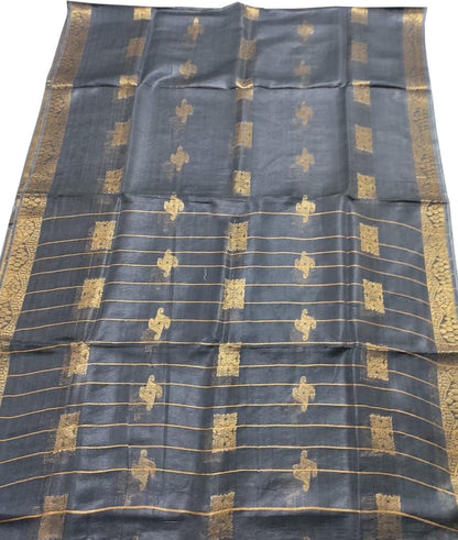 Stunning Grey Pure Linen Silk Saree - Perfect for Any Occasion! - Luxurion World