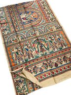 Madhubani Tussar Ghicha Silk Saree: Pastel Hand Painted Elegance - Luxurion World