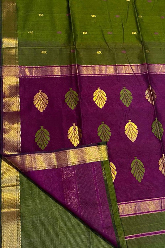 Stylish Green Maheshwari Handloom Saree in Cotton Silk Blend