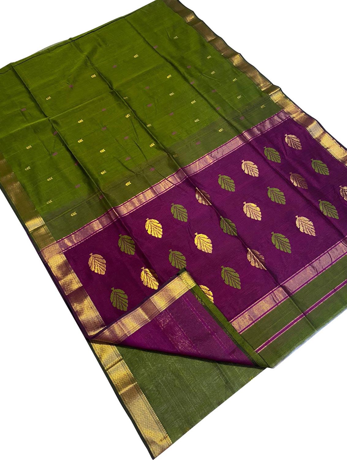 Stylish Green Maheshwari Handloom Saree in Cotton Silk Blend - Luxurion World