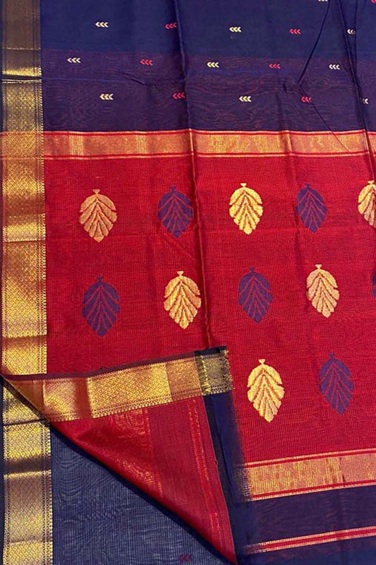 Stunning Blue Maheshwari Handloom Saree in Cotton Silk Blend