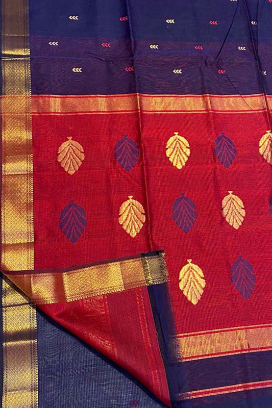 Stunning Blue Maheshwari Handloom Saree in Cotton Silk Blend - Luxurion World
