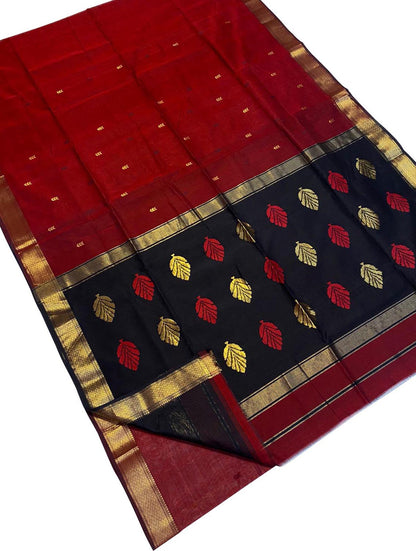 Stunning Red Maheshwari Handloom Saree in Cotton Silk Blend - Luxurion World