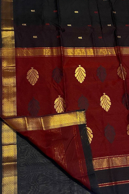 Stunning Black Maheshwari Handloom Cotton Silk Saree - Perfect for Any Occasion!