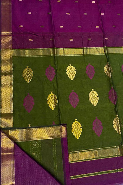 Stunning Purple Maheshwari Handloom Saree in Cotton Silk Blend - Luxurion World