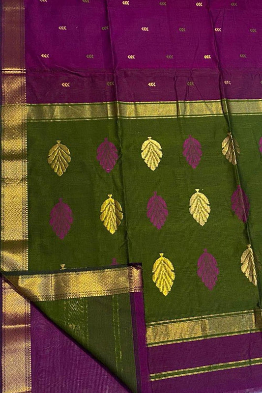 Stunning Purple Maheshwari Handloom Saree in Cotton Silk Blend