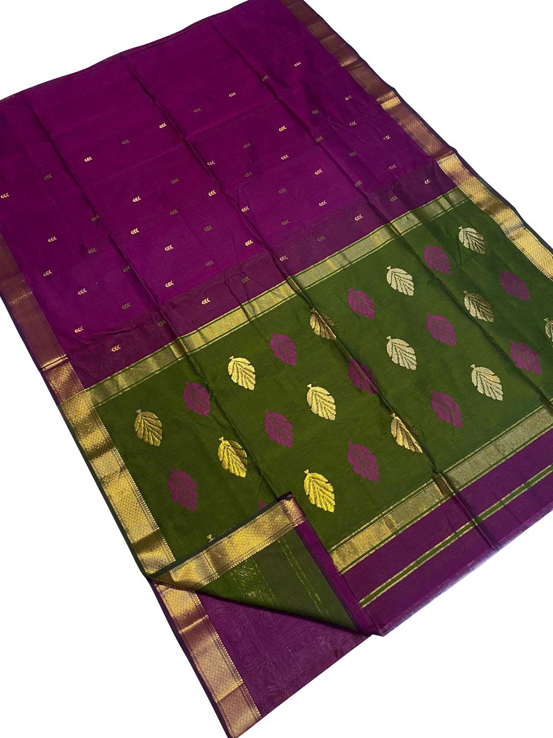 Stunning Purple Maheshwari Handloom Saree in Cotton Silk Blend - Luxurion World