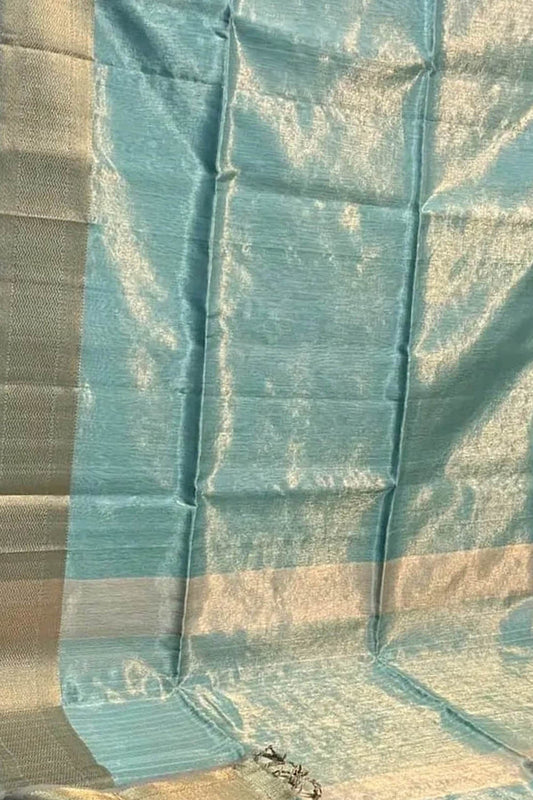 Blue Maheshwari Handloom Pure Tissue Silk Saree - Luxurion World
